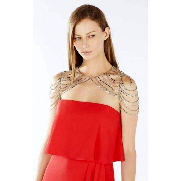 New* BCBG MAXAZRIA Novelty Necklace Chain Shoulder Piece Gold Color $206 - Picture 1 of 6